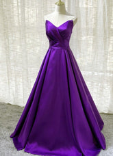 Purple Satin A-line Simple Floor Length Evening Dress Formal Dress
