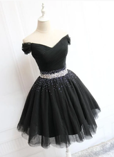 Fashionable Black Short Beaded Party Dress
