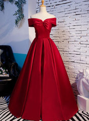 Red Off Shoulder Satin A-line Sweetheart Long Prom Dress
