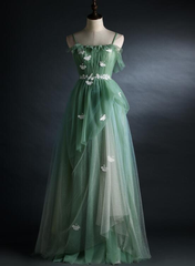 Light Green Gradient Straps Long A-line Prom Dress