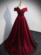 Gorgeous Wine Red Satin Off Shoulder Party Dress