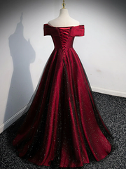 Gorgeous Wine Red Satin Off Shoulder Party Dress