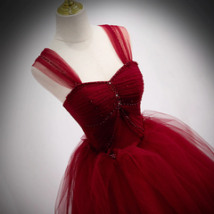 Lovely Wine Red Princess Tulle Beaded Long Party Dress