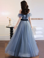 Vestido de fiesta único de tul con corte A y hombros descubiertos
