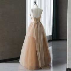 Champagne Tulle Gradient Tulle Straps Long Evening Dress