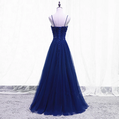 Blue Beaded Straps A-line Tulle New Prom Dress Party Dress
