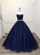 Blue Tulle Long Evening Gown Party Dress