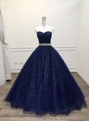 Blue Tulle Long Evening Gown Party Dress