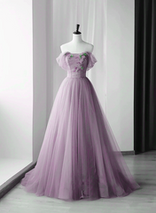 Elegante vestido de fiesta largo de tul con flores