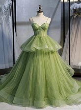 Vestido de fiesta largo con corsé verde salvia