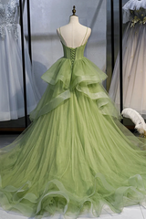Vestido de fiesta largo con corsé verde salvia