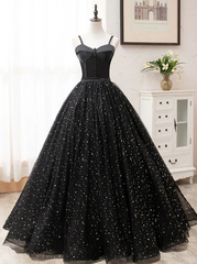 Black Sweetheart Straps Tulle Long Evening Gown