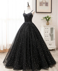 Black Sweetheart Straps Tulle Long Evening Gown