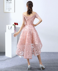 Pink High Low Lace Off Shoulder Soop Party Dresses
