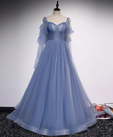 Beautiful Blue Tulle Beaded Long Formal Dress Party Dresses