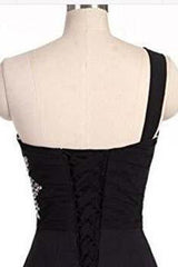 Red and Black One Shoulder Chiffon Beaded Homecoming Dress