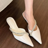 Sexy silver stiletto platform slippers - fairy charm chain-toe flip-flops - Fashionable comfortable shoes