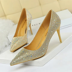 Shallow Mouth Pointed Color Rhinestone Pumps Wedding Party Sweet Pump Stiletto Thin High Heel Single Shoes