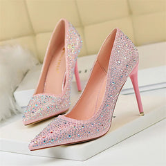 Shallow Mouth Pointed Color Rhinestone Pumps Wedding Party Sweet Pump Stiletto Thin High Heel Single Shoes
