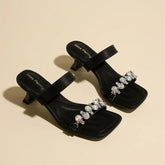 Square Toe High Heels Slippers Luxury Crystal Shoes Sexy Heeled Sandals Party