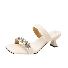Square Toe High Heels Slippers Luxury Crystal Shoes Sexy Heeled Sandals Party