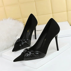 Suede Pumps Shallow Mouth Pointed Toe Bow knot High Heels Office Stilettos Design Party Single Shoes 2024