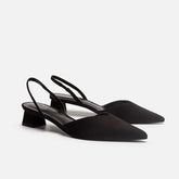 Black Baotou Sandals Woman Heels Pumps Silk Sexy Pointed Female Low Heels Shoes