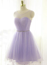 Adorable Light Purple Round Neckline Beaded Short Prom Dress