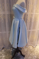 Light Blue Off Shoulder Satin Bridesmaid Dress