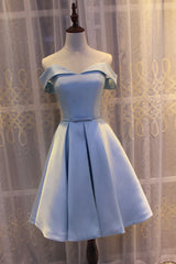 Light Blue Off Shoulder Satin Bridesmaid Dress