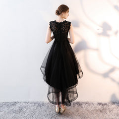 Black Tulle Round Neckline High Low Party Dress