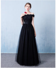 Black Off the Shoulder Tulle A-line Prom Dress