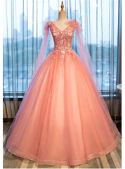 Pink Sweet 16 Formal Tull Gown with Lace