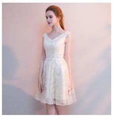 Ivory Lace Short V-neckline Lovely Homecoming Dress
