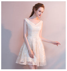 Ivory Lace Short V-neckline Lovely Homecoming Dress