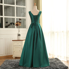 Vestido de fiesta largo de satén verde bonito y sencillo para graduación