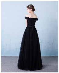 Black Off the Shoulder Tulle A-line Prom Dress