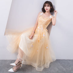 Lovely Champapgne Tulle Tea Length Party Dress with Butterfly
