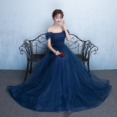 Navy Blue Off Shoulder Princess Long Party Dress