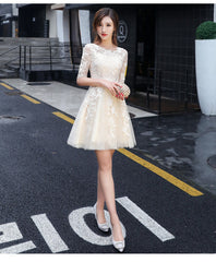 Light Champagne Cute Lace Short Party Dress