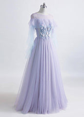 Beautiful Lavender Off Shoulder Flower Lace Long Party Dress