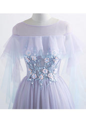 Beautiful Lavender Off Shoulder Flower Lace Long Party Dress
