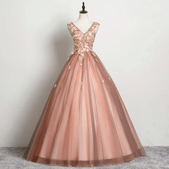 Hermoso vestido de fiesta de tul con escote en V en color rosa para dulces 16