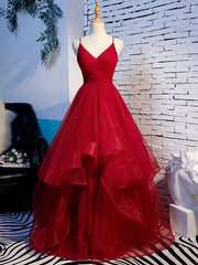 Charming Wine Red Straps Sweetehart Layers Tulle Prom Dress