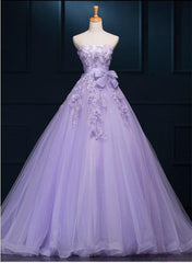 Light Purple Tulle Long Sweet 16 Dress with Bow