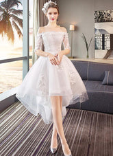 White Off Shoulder High Low Tulle Party Dress