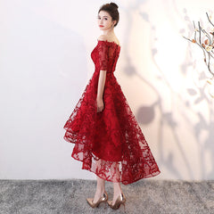 Wine Red Lace High Low Lovely Short Off Shoulder Party Dress
