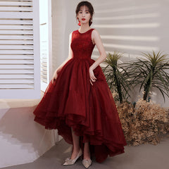 Wine Red Organza Lace High Low Chic Party Dresses Prom Dress