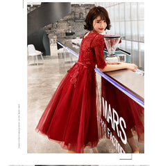Wine Red Short Sleeves Lace and Tulle Lovely Homecoming Dress