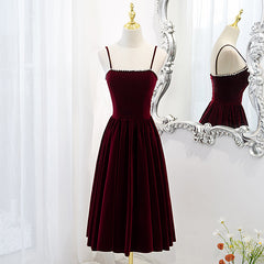 Wine Red Velvet Short Simple Wedding Party Dress